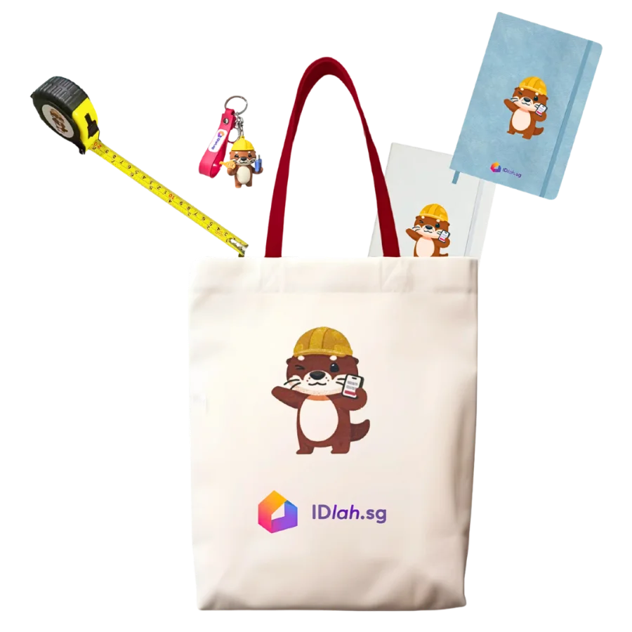 HomeFest homeowner gift pack — tote bag with tape measure, keychain and notebook